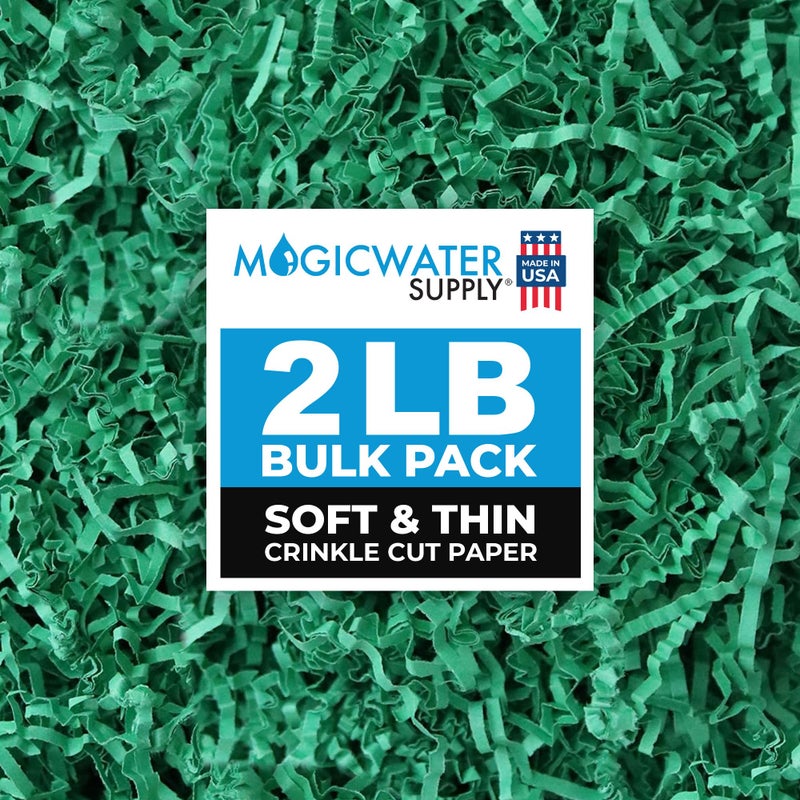 MagicWater Supply Soft & Thin Crinkle Cut Paper - 2 LB - Green - Paper Shred Filler for Gift Wrapping, Basket Filling, Birthdays, Weddings, Anniversaries, Valentines Day, and other occasions - Image 1
